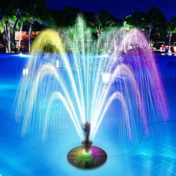 SZMP Upgraded Floating Pool Fountain, Pond Water Fountain with 2 Sprinkler Modes, 32.8ft Power Cord, for Pool, Pond, Lake, Garden, Outdoor, Colorful Led Lights