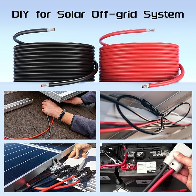 Bateria Power Solar Panel Wire 100Ft Black and 100Ft Red Kit, Solar Extension Cable 12AWG (4mm²) Tinned Copper Wire for Outdoor Automotive RV Boat Marine Solar Panels (Black+Red) - Image 8
