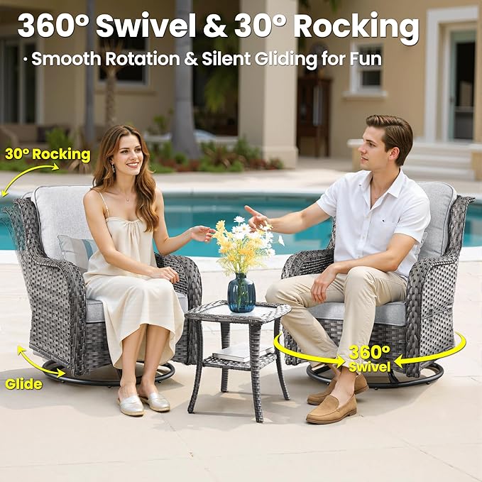 ovios 5-Piece Patio Furniture Set with Swivel Chairs Coffee Table, Outdoor Wicker Sofa with Comfy Cushions, High Back Couch Modern Conversation Sets, Grey/Grey