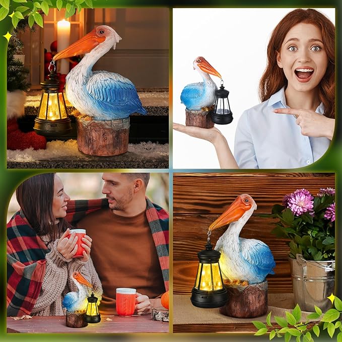 Leinuosen Pelican Garden Decor with Solar Lantern Pelican Solar Light 6.1 Inches/ 15.5 cm Statues for Pool Outside Sculptures & Statues Lights for Lawn Decor Unique Ornament Women Mom Gift