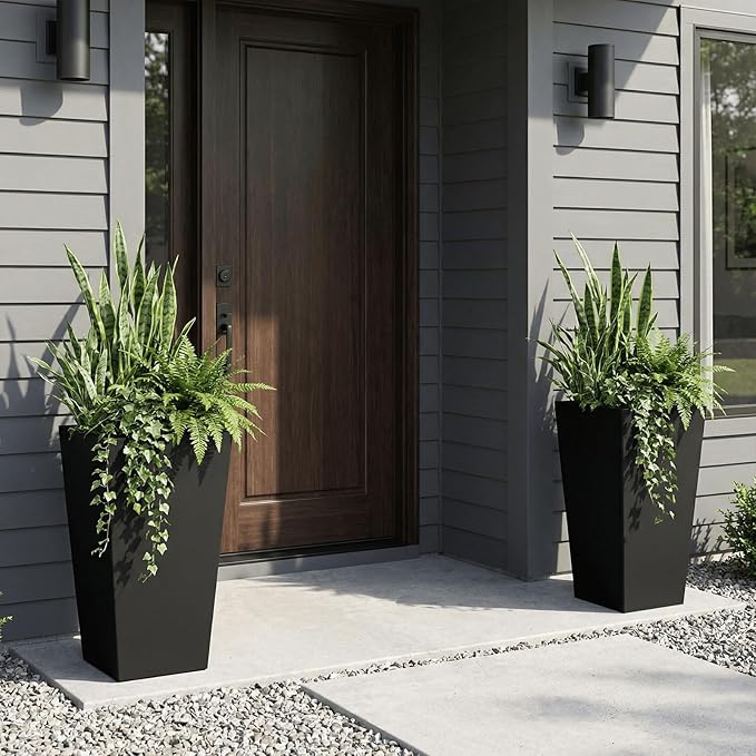 SnugNiture Taper Tall Planters 30 Inch Set of 2, Large Planter for Indoor Outdoor Plants, Modern Flower Pot Containers Large Decorative Tree Planter, Black