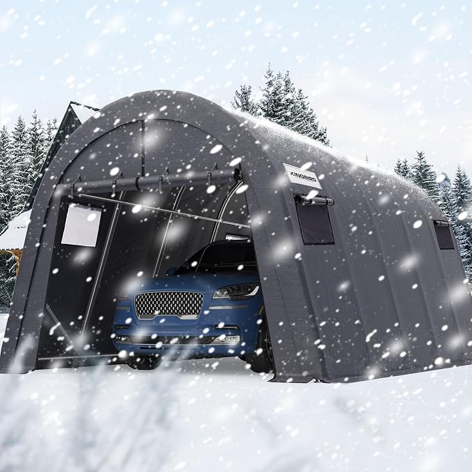 KING BIRD 12' x 20' Oval Pipe Heavy Duty Carport with Roll-up Ventilated Windows for SUV, Full-Size Truck and Boat, Round Style Anti-Snow Car Canopy Outdoor Boat Shelter with Reinforced Ground Bars - Image 11