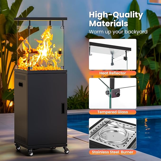41,000 BTU Patio Heater,Propane Outdoor Heater With Cover,CSA Certificated, Lockable Wheels,Tempered Glass, Patio,Backyard,Balcony,Poolside, Inky