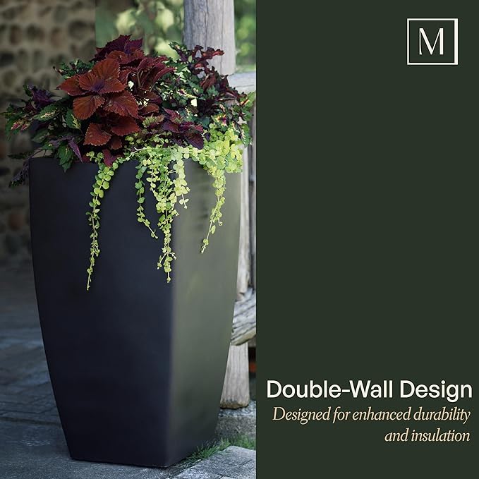 Mayne Kobi 32-Inch Tall Planter – Self-Watering, Weather-Resistant Planter for Flowers – Durable Indoor/Outdoor Design for Patio, Porch, or Entryway
