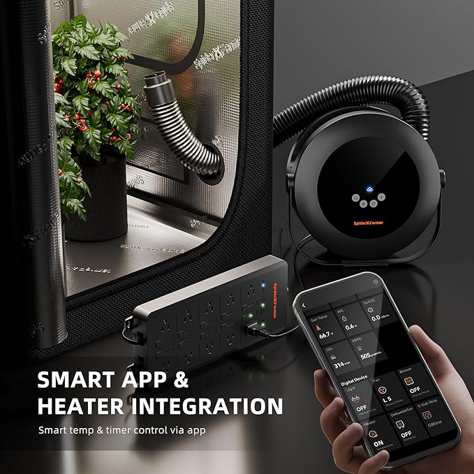 Spider Farmer Grow Tent Heater,530W Portable Heater with Smart Temperature Control, 4 Modes & 24H Timer, 10-Level PTC Heating & Extension Hose for Plant Rooms,Greenhouse, and Grow Tents