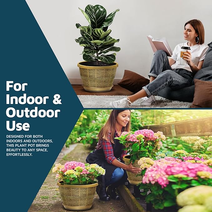 10-Inch Whiskey Barrel Planters Outdoor Pack of 25 - Durable Plastic Plant Pots for Indoor & Outdoor Use with Drainage & Saucer, Lightweight Rustic Barrel Planters for Flowers, Herbs & Small Plants