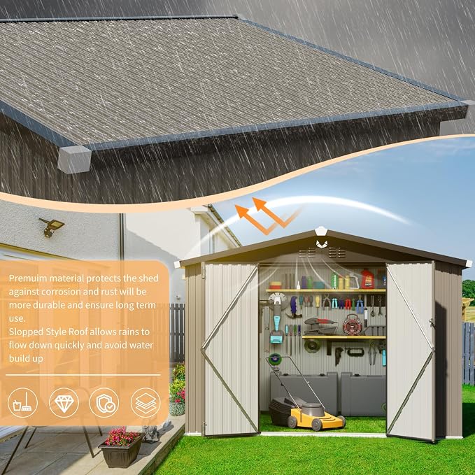 Outdoor Storage Shed 10x8 FT,Metal Tool Sheds,Waterproof Outside Storage Shed,Large Storage Building with Lockable Door - Image 5