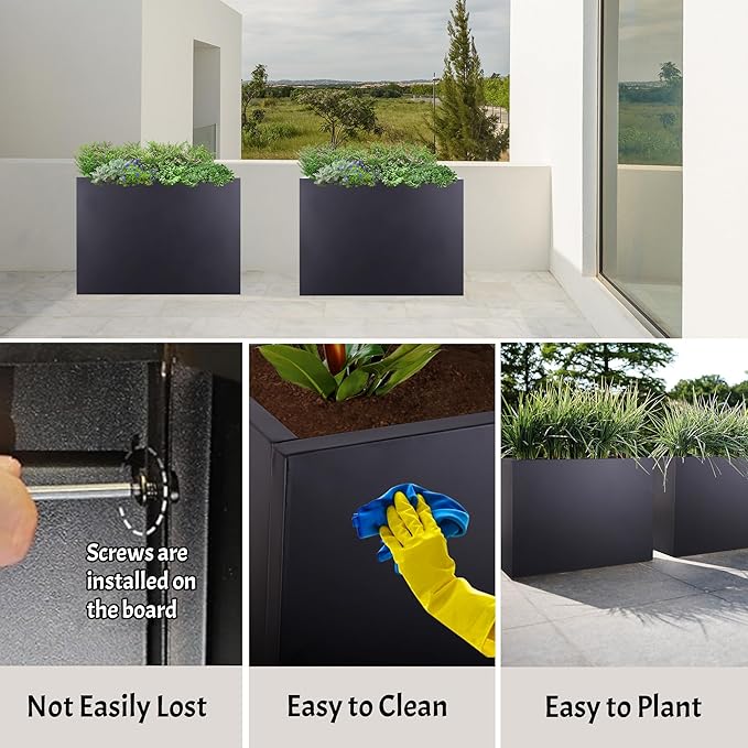 Metal Rectangular Planter Box, Galvanized Steel Tall Planters for Outdoor Plants, 35.5"x 10"x 28" Black Outdoor Planters for Porch/Patio/Garden