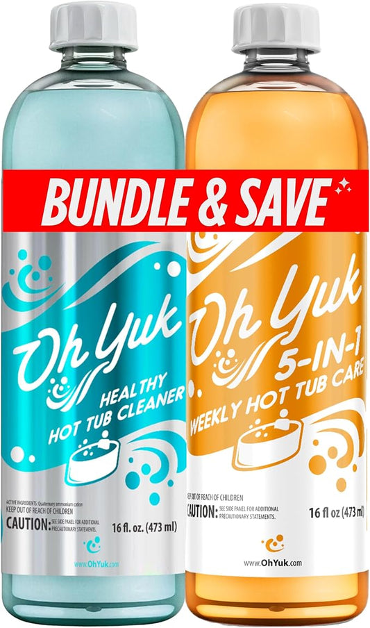 Oh Yuk Hot Tub Cleaner + 5 in 1 Weekly Hot Tub Care Combo, Hot Tub Chemicals, Hot Tub Jet Cleaner, Spa Chemicals for Hot Tub, Water Clarifier, Conditioner and Spa Treatment by OhYuk
