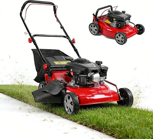 18-Inch Self-Propelled Lawn Mower, 131cc 3-in-1 Gas Lawn Mower with 50L Grass Bag, Mulch, Bag and Side-Discharge, Rear Wheel Drive for Yard & Garden (131cc 18-Inch) by Unknown