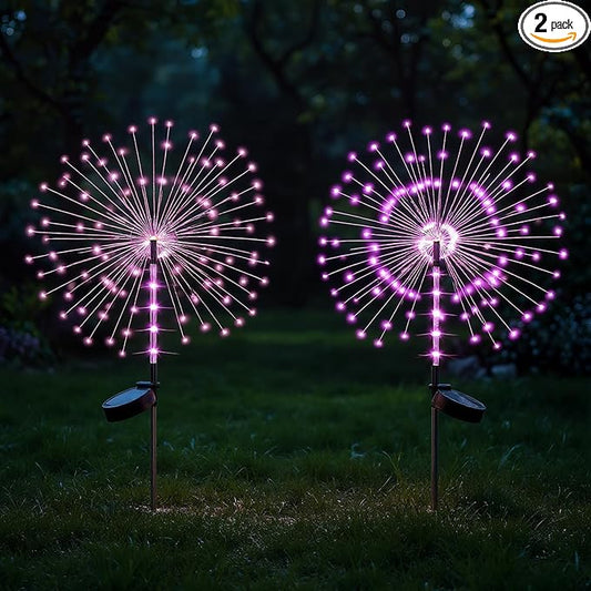 2 Pack 250LED Solar Garden Lights Outdoor, Dual Lighting Modes Firework Lights Solar Powered, Waterproof Twinkle Fairy Light Outside for Yard Patio Pathway Christmas Party Decorative???Purple
