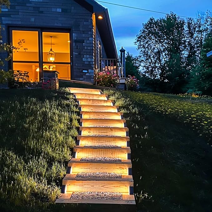 Solar Step Lights - 8 Pack Waterproof IP67, Outdoor Deck & Staircase Lights (Warm Brown)