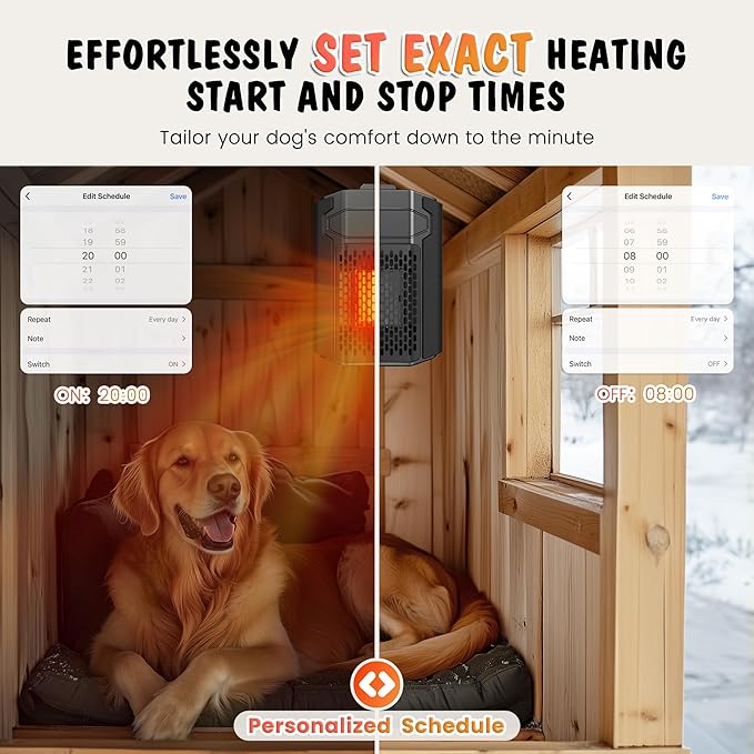Dog House Heater with Thermostat - PETNF 500W Outdoor Dog Heater WIFI APP Remote Control,Doghouse Heaters for Outside Kennel with External Temperature Probe,41~113℉Adjustable Temp & Timer,Safe for Pet
