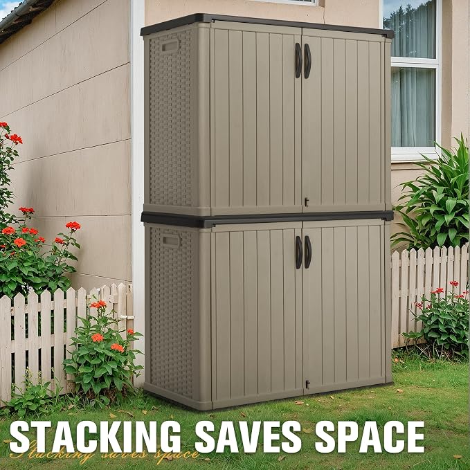 Greesum Outdoor Horizontal Storage Sheds 27 Cu.ft Resin Large Storaged Box Weather Resistance, Without Shelf, Easy to Assemble, Prefect for Garden, Patios, Backyards, Beige - Image 3