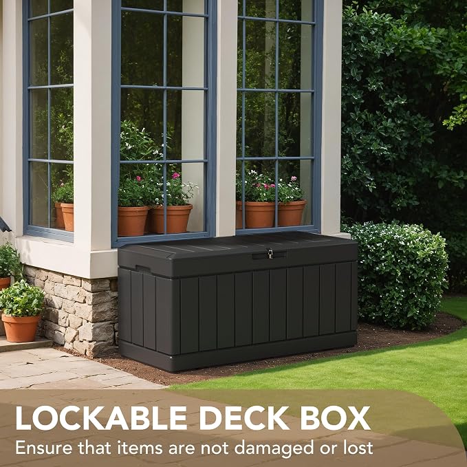 Devoko 85 Gallon Deck Box Lockable Resin Outdoor Storage Box waterproof Outdoor Container for Patio Furniture Cushions, Pillow (Black) - Image 4