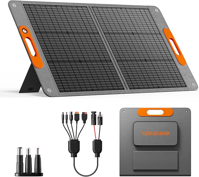 100W Portable Solar Panel for Power Station, 24% High Efficiency ETFE Foldable Solar Panel Charger, QC3.0, Type-C 60W, MC4 Output, IP65 Waterproof, for Outdoor Camping, RV, Emergency Power Supply by TWELSEAVAN