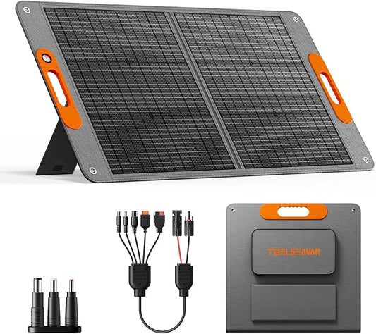100W Portable Solar Panel for Power Station, 24% High Efficiency ETFE Foldable Solar Panel Charger, QC3.0, Type-C 60W, MC4 Output, IP65 Waterproof, for Outdoor Camping, RV, Emergency Power Supply by TWELSEAVAN