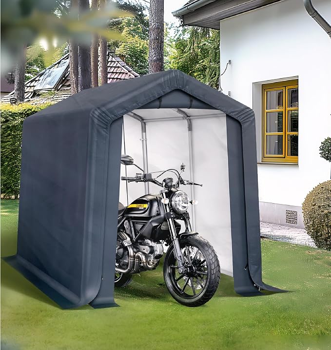 PHI VILLA 6x10ft Storage Shelter Shed, Portable Carports Outdoor Garage Canopy with Roll up Zipper Doors & Vents Waterproof UV Resistant Garages Tent for Cars,Boats,Tools, Motorcycle, Gray by PHIVILLA