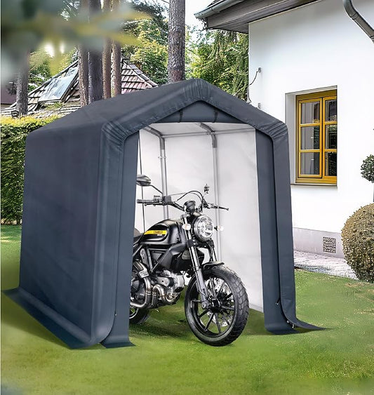 PHI VILLA 6x10ft Storage Shelter Shed, Portable Carports Outdoor Garage Canopy with Roll up Zipper Doors & Vents Waterproof UV Resistant Garages Tent for Cars,Boats,Tools, Motorcycle, Gray by PHIVILLA