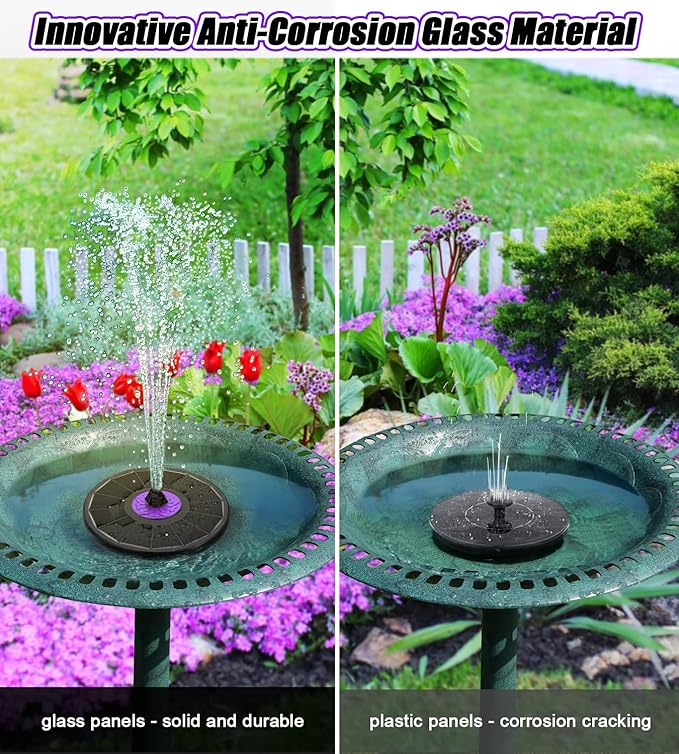SZMP Solar Fountain 3.5W Bird Bath Fountains with Flower Upgraded Glass Panel, Solar Powered Water Fountain with 7 Nozzle & 4 Fixer, Solar Fountain Pump for Bird Bath, Garden, Pond, Pool (Black)