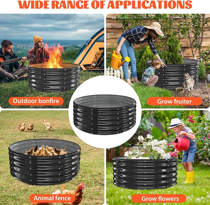 YSEJOMP 40 Inch Round Galvanized Fire Pit Ring/Fire Ring - Foldable and Perfect for Outdoor Gatherings and Campfires in The Yard/Garden/Park/Beach (Black+Gray, 3.3 FT Diameter+1.5 FT Tall) - Image 6