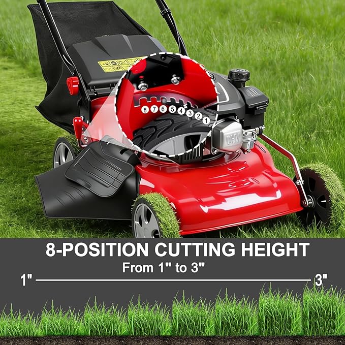 131cc Gas Powered Self Propelled Lawn Mower[Foldable] - Easy to Start, 3 in 1 Multi Functional Gas Push Lawnmower with 50L Grass Tank for Yard Garden, Self-Propelled Rear Wheel System Red - Image 5