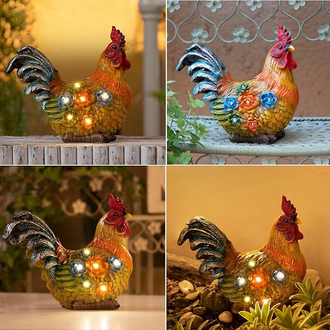TAKE ME Womens Birthday Gifts Gardening Gifts Chicken Decor for Mom Garden Decor Solar Light Rooster Decor for Women Mom Grandma Birthday Gifts for Chicken Lovers