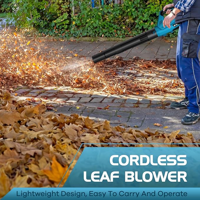 Leaf Blower, Electric Cordless Leaf Blower with 2 Batteries and Charger, 2 Speed Mode, Lightweight Leaf Blowers for Blowing Leaves, Lawn Care, Patio Cleaning and Dust - Image 2