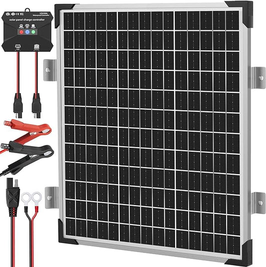 Voltset Solar Panel Kit 50W 12V, Solar Battery Trickle Charger Maintainer, Waterproof Solar Panel + Upgrade Charge Controller + Mount Bracket for Boat RV Motorcycle Marine by Voltset