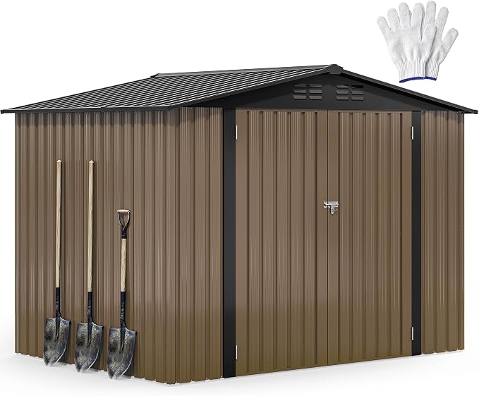 DWVO 8'x6' Large Metal Outdoor Storage Shed, Heavy Duty Tool Storage Sheds for Backyard Patio Lawn - Ideal for Bicycles, Garden Tools, and Lawn Equipment, Easy-to-Assemble, Brown by DWVO