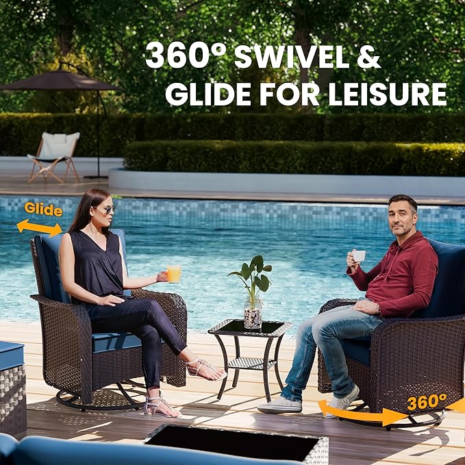 12 Pieces Outdoor Patio Furniture Set,Outdoor Sectional Furniture All Weather PE Rattan Wicker Patio Conversation Set with Coffee Table,Swivel Rocking Chairs Set,Navy Blue