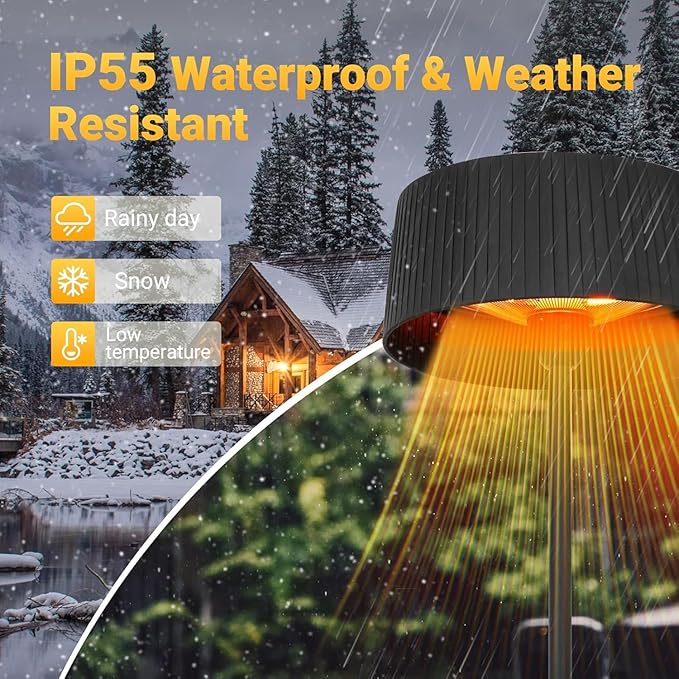 Electric Outdoor Patio Heater, 1500W Tabletop Infrared Heater for Indoor & Outdoor, IP55 Waterproof, Fast Heating, Tip-Over Protection, Perfect for Garden, Balcony, Garage, Porch (black, freestanding)