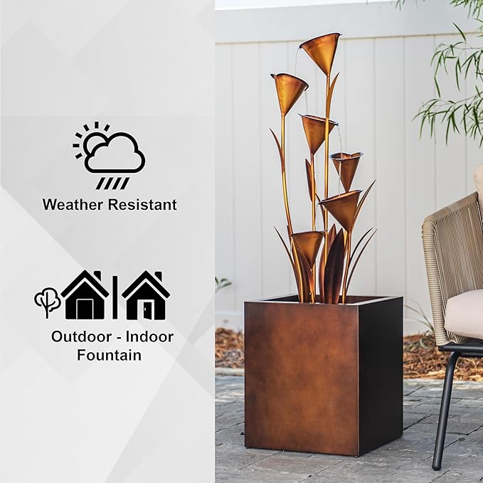 XBrand 46-Inch Sculptural Metal Multi-Tier Flower Water Fountain, Bronze