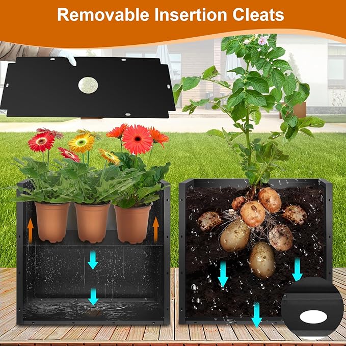 28"x12"x28" Large Metal Planter Box, Heavy-Duty Rust Resistant Steel Planter with Drainage Hole, Modern Rectangular Planter for Outdoor Indoor Patio Garden Yard (Black)