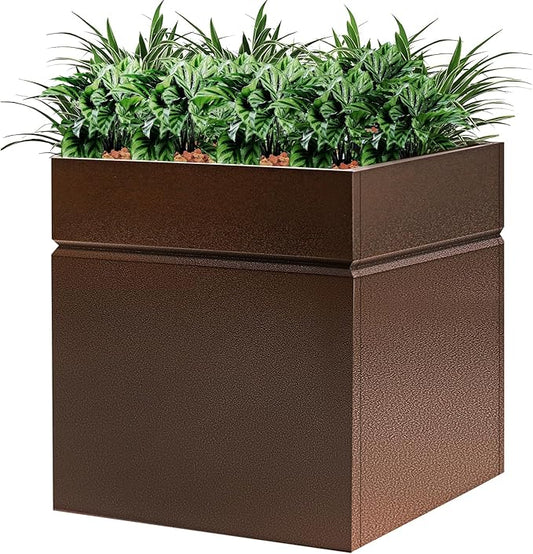 Matel Planter Box 20" L x 20" W x 21" H, Cube Heavy Duty Powder Coating Steel Planters with Drainage Hole, Indoor Outdoor All-Weather Use for Home, Porch, Patio, Garden(Bronze)