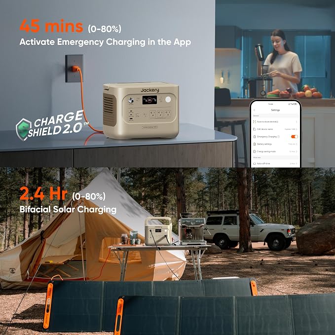 Jackery Explorer 1000 v2 Portable Power Station,1070Wh LiFePO4 Battery,1500W AC/100W USB-C Output, 1 Hr Fast Charge, Solar Generator for Camping,Emergency, RV, Off-Grid Living(Dune White) - Image 5