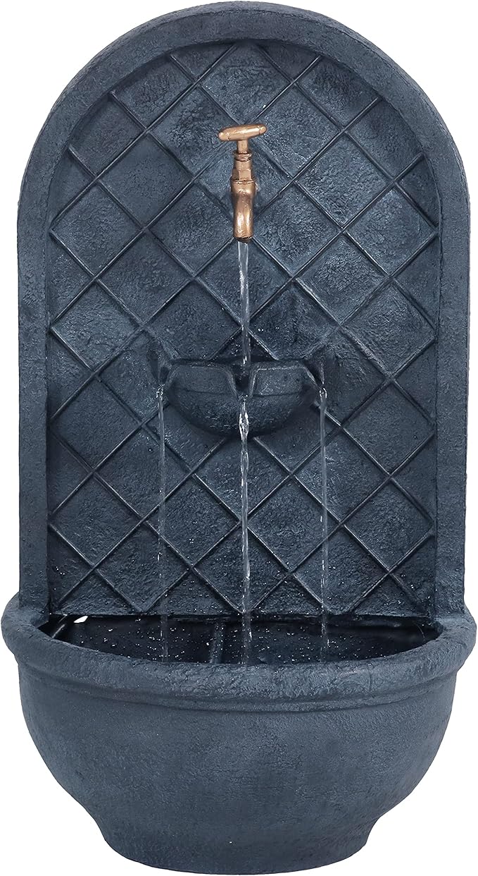 Sunnydaze 26" Outdoor Wall Water Fountain with Pump and Panel - Lead - Messina - Solar/Battery-Powered