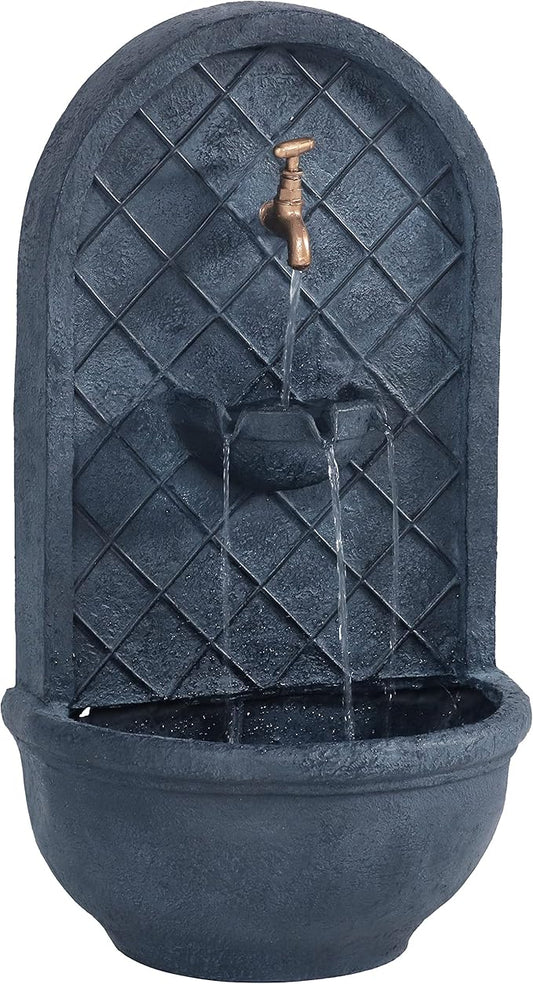 Sunnydaze 26" Outdoor Wall Water Fountain with Pump and Panel - Lead - Messina - Solar/Battery-Powered