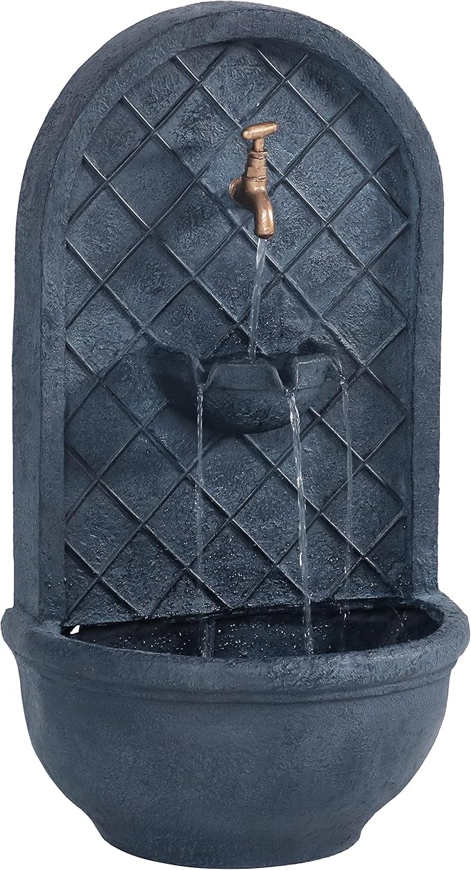 Sunnydaze 26" Outdoor Wall Water Fountain with Pump and Panel - Lead - Messina - Solar-Powered