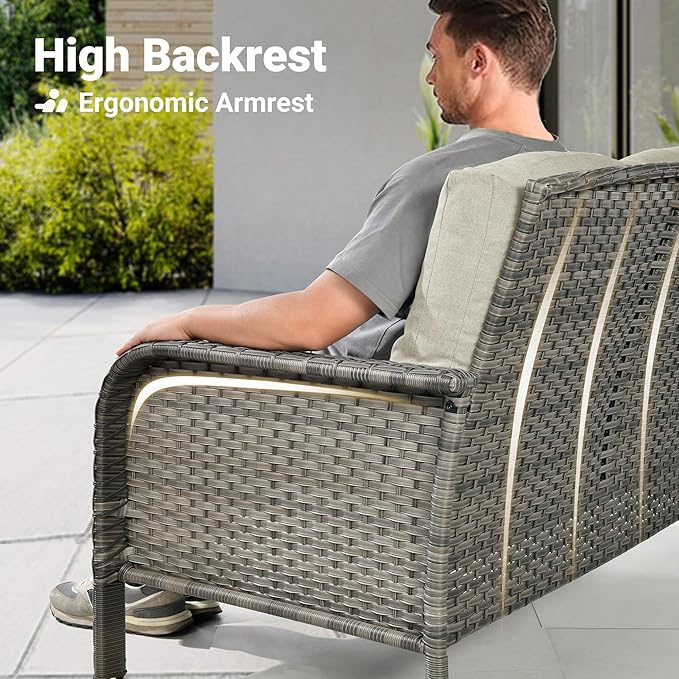 ovios 5-Piece Patio Furniture Set, Outdoor Wicker Sofa with Swivel Chairs Coffee Table, High Back Rattan Couch Loveseat with Comfy Cushions for Porch Yard Deck, Beige