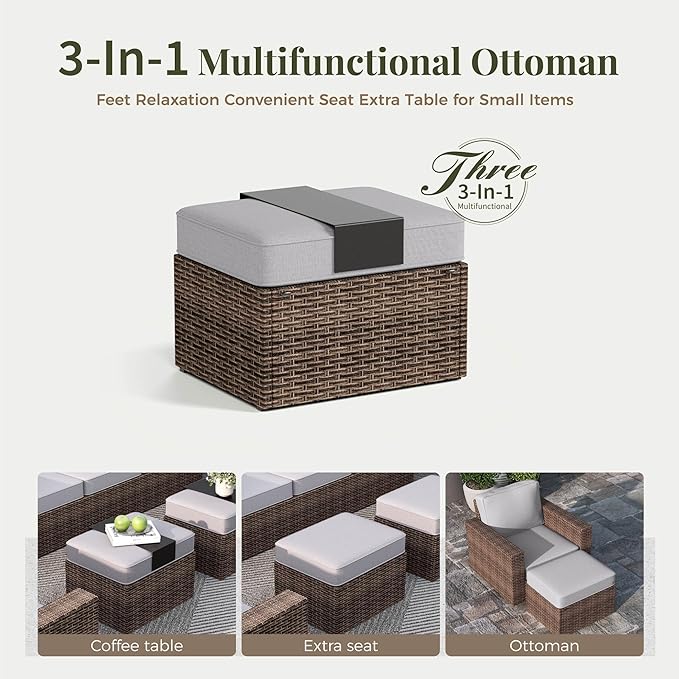 Patio Furniture Set, 5 Pieces Outdoor Furniture Sets, Wicker Rattan Conversation Sets with 2 Swivel Chairs and 2 Ottomans, High Back Conversation Set for Garden, Backyard, Pool, Grey