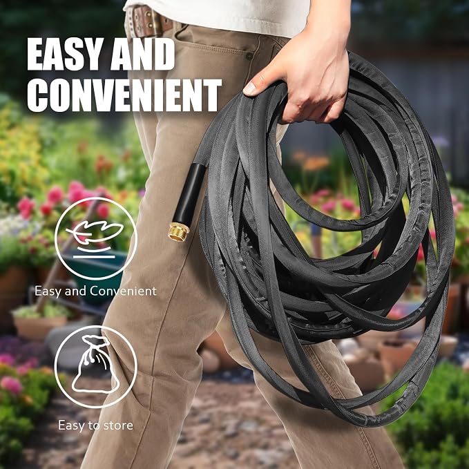 Non-Expandable Garden Hose 75feet, Flexible Water Hose with 10 Function Hose Nozzle, Lightweight, Tangle Free, Rust Proof for Yard (Black) - Image 5