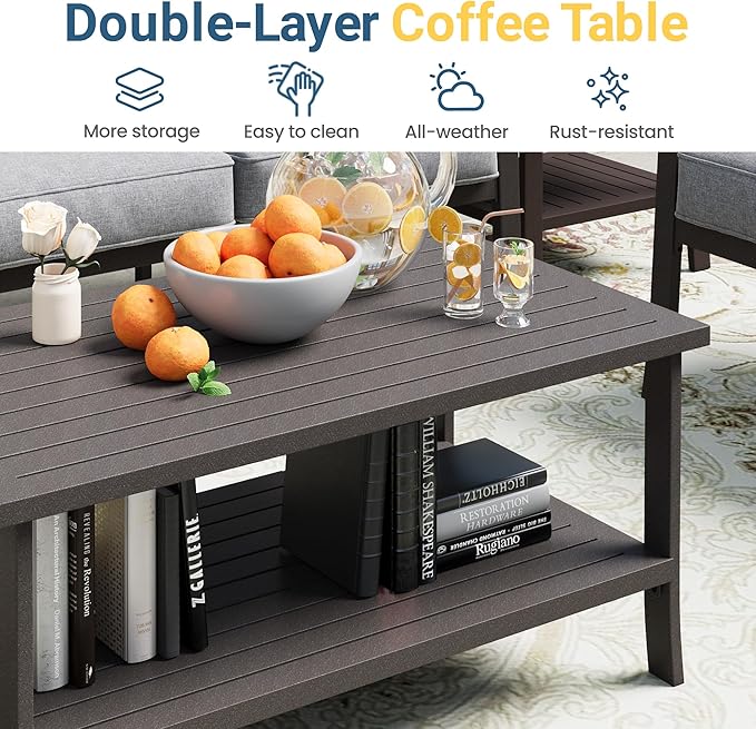 5-Piece Outdoor Patio Furniture Set, Outdoor Metal Sectional Furniture with Cushions, Outdoor Conversation Seating Set with Coffee Table for Balcony, Garden, Deck, Backyard, Grey