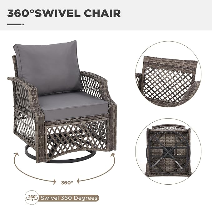 HOMREST 6 Piece Patio Furniture Set, Wicker Outdoor Conversation Sofa Set with Swivel Chairs, Loveseat, Storage Coffee Table, Rattan Outdoor Sectional for Deck Backyard Porch（7 Seats, Gray