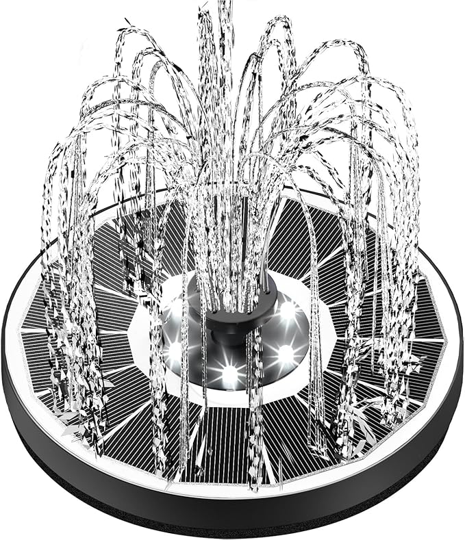 Yzert Solar Fountain Glass Panel with 2200 mah Battery, 3.5W Floating Solar Water Fountain with 4 Fixed Rods, Solar Pump for Bird Bath, Garden, Pond, Pool, Outdoor (White Panel White Lights)
