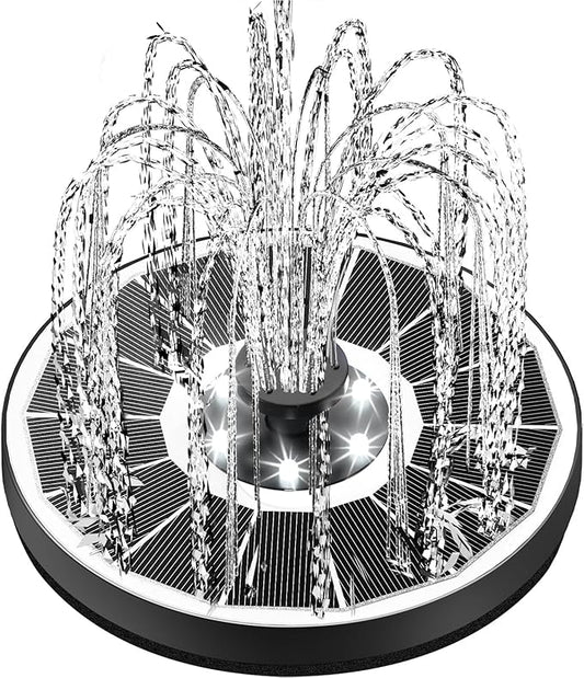 Yzert Solar Fountain Glass Panel with 2200 mah Battery, 3.5W Floating Solar Water Fountain with 4 Fixed Rods, Solar Pump for Bird Bath, Garden, Pond, Pool, Outdoor (White Panel White Lights)