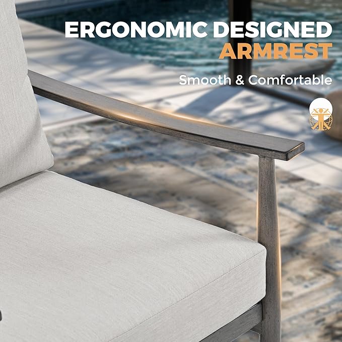 HAPPATIO Patio Outdoor Furniture Set - 4 Piece Aluminum Patio Conversation Set with 1 Coffee Table, 2 Swivel Chairs and 1 Three-Seater Sofa, Aluminum Outdoor Furniture Set for Backyard Poolside (Grey)