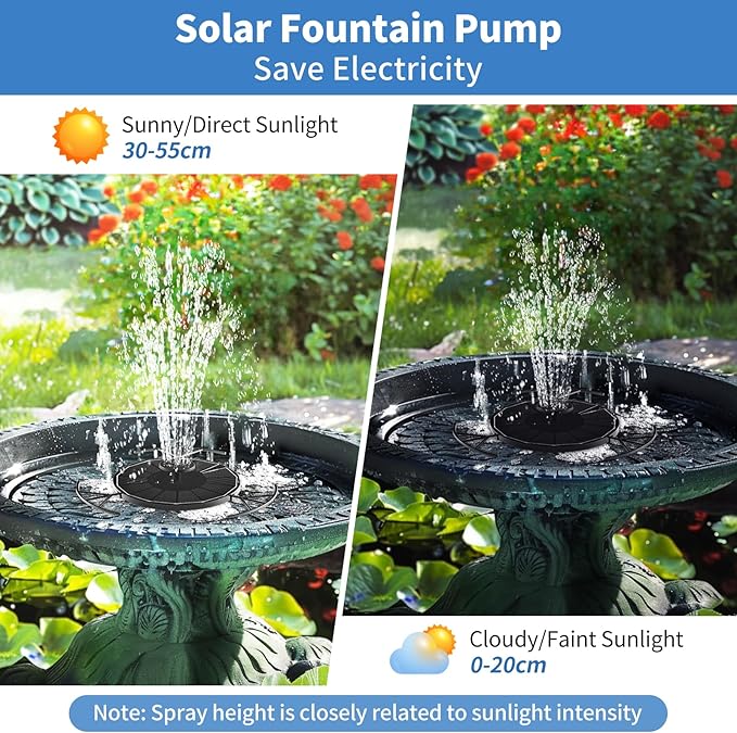 Pleneal 2W Solar Fountain Pump - Upgraded Solar Fountain for Bird Bath with 6 Nozzles, Outdoor solar Water Pump for Garden, Pond, Pool