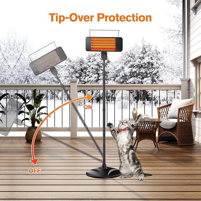Outdoor Heaters for Patio, 1500W, 3 Heat Modes & 12H Timer, IP54 Waterproof Electric Heater with Adjustable Height, Tip-Over Protection, 78" Portable Infrared Heater for Indoor Outdoor use, Matte