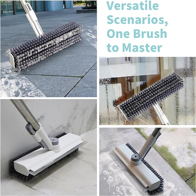 Floor Scrub Brush with Long Handle, 3 in 1 Scrape and Heavy-Duty Stiff Bristle Scrubber Brush for Cleaning Shower Bathroom, Patio, Garage, Kitchen, Wall and Deck (White, 2 Pack) - Image 4